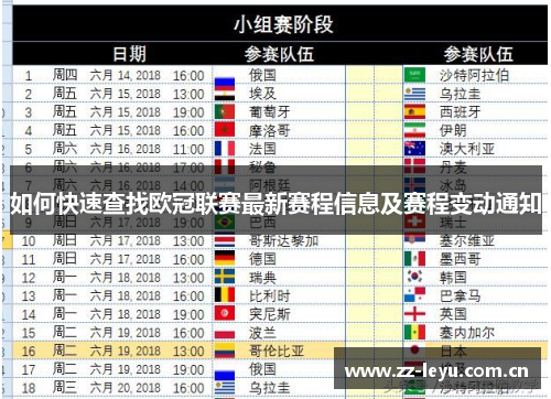 如何快速查找欧冠联赛最新赛程信息及赛程变动通知